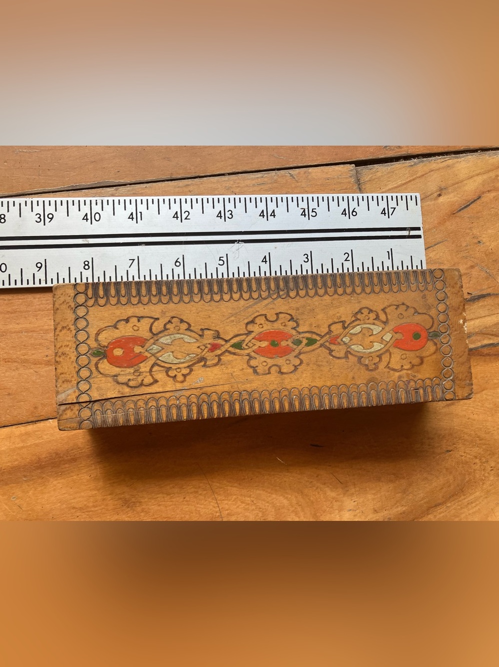 Hand-Painted  Trinket Box in Tan and Orange